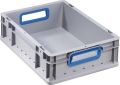 Transportstapelbehälter L400xB300xH120mm grau PP offener Griff blau
