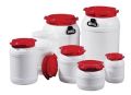 Wide neck container 6.4 l white with red lid no handles fill port dm 136 mm