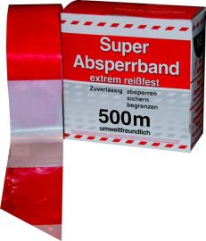 Absperrband B.80mm L.500m rot/weiß im Spenderkarton 500m/Karton