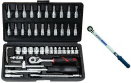Drehmomentschlüssel + Steckschlüsselsatz im Set