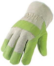 Synthetic leather gloves size 10.5 green/natural coloured 100 % vinyl category I