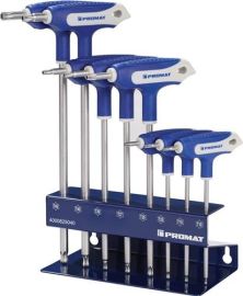 T-handle screwdriver set TX10 - TX45 side output with bore 8-piece