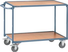 Tischwagen 2 Ladeflächen L850xB500mm blau Trgf.300kg Schiebebügel waagerecht
