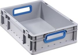 Transportstapelbehälter L400xB300xH120mm grau PP offener Griff blau