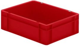 Stackable transport container L400xW300xH120mm red PP open handle closed sides L