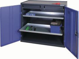 Werkzeug-/Beistellschrank H1000xB1000xT500mm 2 Schubl.,2 BD anthr/blau NCS