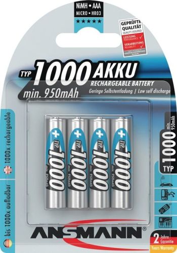 Akkuzelle 1,2 V 1000 mAh R03-AAA-Micro HR03 4 4St./Blister ANSMANN  R03-AAA-Micro HR03 4