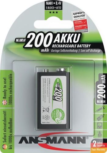 Akkuzelle maxE 8,4 V 200 mAh 9V E-Block HR9V 1 1St./Blister ANSMANN  mAh 9V E-Block HR9V 1