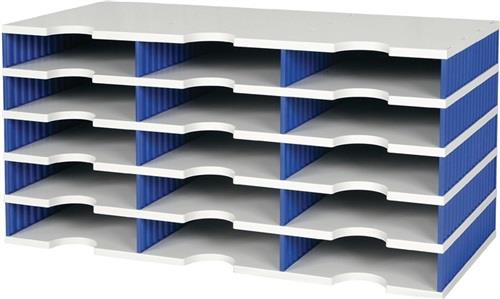 Sortierablage Trio 15 Fächer H363xB723xT331mm Polystyrol grau/blau Sortierablage Trio 15 Fächer H363xB723xT331mm Polystyrol grau/blau