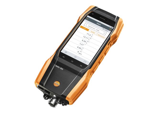 testo 300 Abgasmessgerät (O2, CO H2-kompensiert bis 30.000 ppm, NO nachrüstbar) mit Smart-Touch-Technologie und Qualitäts-Sensorik mit bis zu 6 Jahren Lebensdauer. 